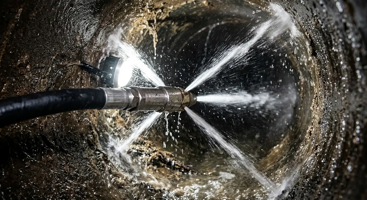 High-pressure hydro jetting nozzle cleaning sewer pipe for Sewer Line Relining in Westchester
